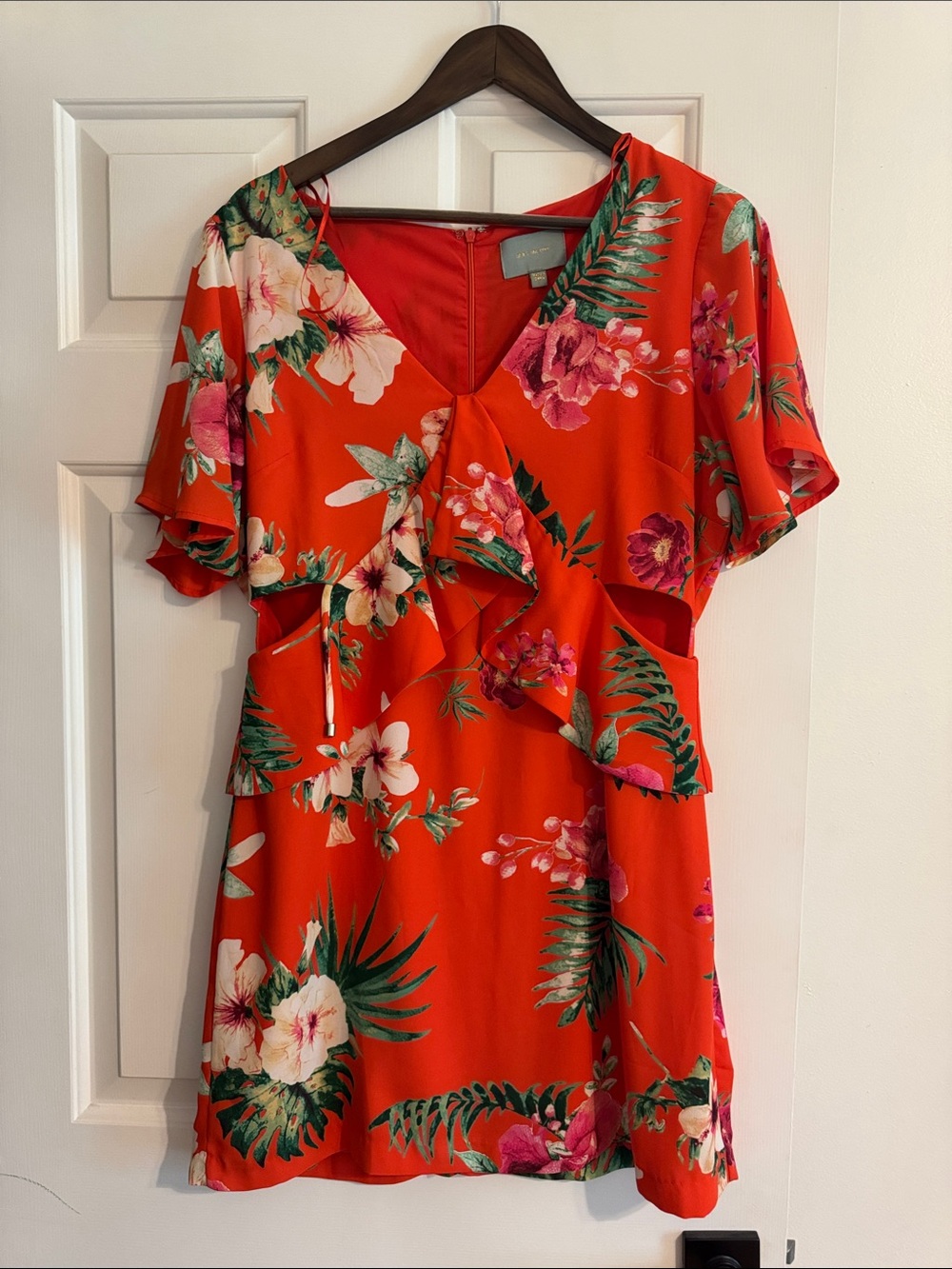 Skies Are Blue Red Floral Ruffle Mini Dress